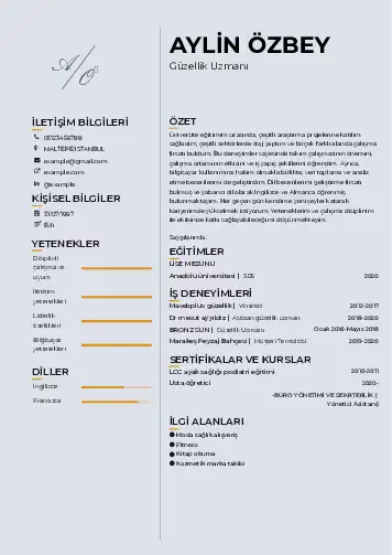 Güzellik Uzmanı Cv Örnekleri  cv indir